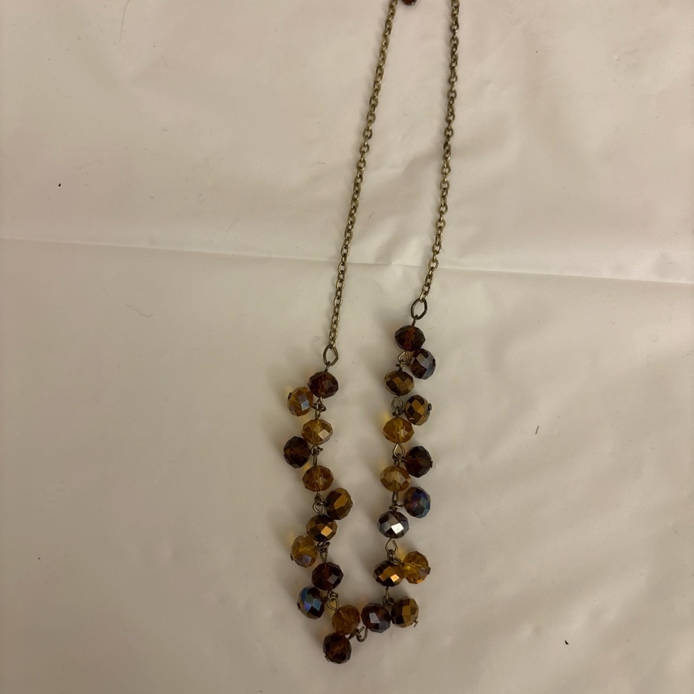 Vintage Elegant Beaded Necklace in Gold and Brown 18”
